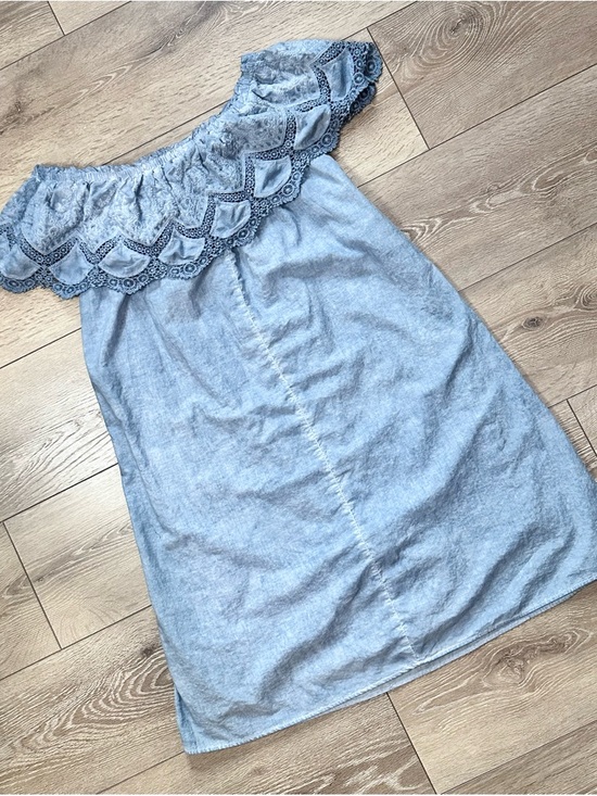 Knox Rose Off The Shoulder Embroidered Eyelet Chambray Dress - Picture 12 of 14